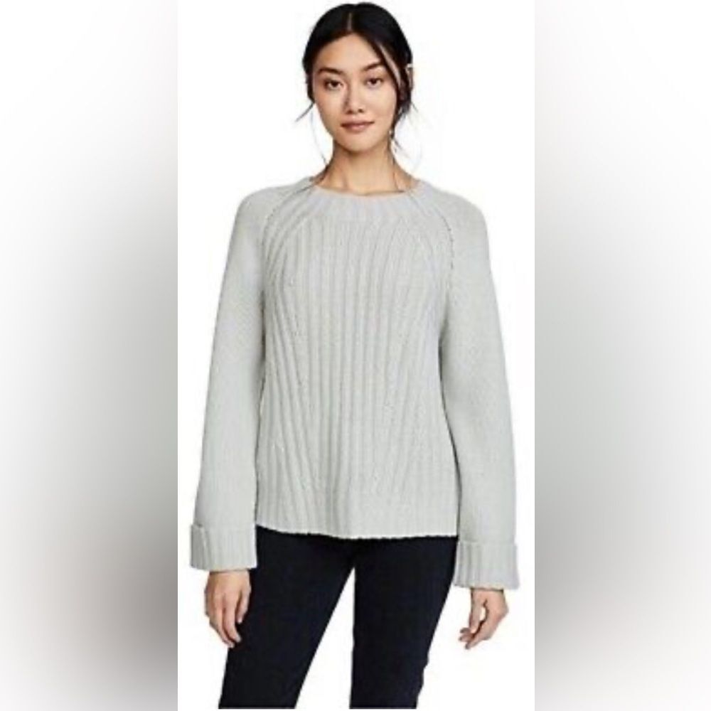 Vince Cashmere Blend Ribbed Sweater Size Small Petite Gray/ Pale Blue